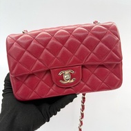 CHANEL 香奈兒 紅色荔枝紋斜背包 20CM MINI RECTANGLE FLAP A69900