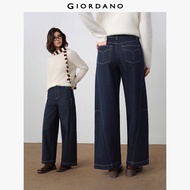 GIORDANO Women Jeans Topstitch Forward Seam Barrel Jeans High Waist Fashionable Chic Casual Loose De