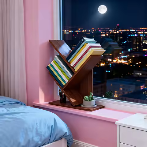 Tree Bookshelf, 3-Tier Wood Small Bookshelf and Mini Book Shelf for Office, Home or School Desk Book