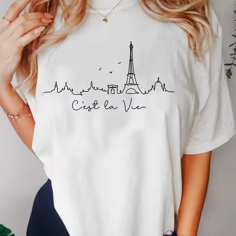 C'est La Vie Paris T Shirt for Women Men Paris Trip Vacation T-shirt Casual Classic Cotton Printed T