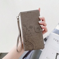 1pc Gray Butterfly Embossed Pattern Card Slot Holder Wallet Flip Cover With Wrist Strap Phone Case C