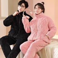 449 Winter Warm Soild Pajama Set for Women MenThick Sleepwear Couple Thick 3 Layer Cotton Nigh RbB