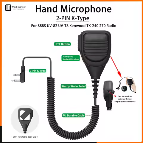 Handle Microphone Single PTT 2-Pin K-Type Walkie Talkie Speaker Compatible With Baofeng UV-32 UV-25 