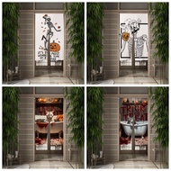 Halloween Door Curtain Skeleton Bloody Cat Pumpkin Noren Doorway Partition Curtain For Kitchen Bedroom Door Decor Half Curtain