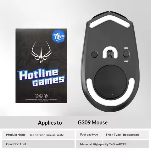 1 Pack Original Hotline Games PTFE Mouse Skate For Logitech G309 ICE Version White Arc Smooth Mice G