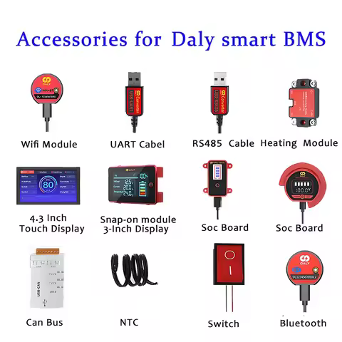 Smart BMS Accessory Wifi Bluetooth Heating UART RS485 Cable CANbus Power Board NTC LCD Dispay for Da