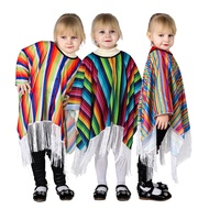 Halloween Rainbow Mexican Straw Hat Cape Traditional Senorita Costume Kids Mexico Cloak Fancy Dress 