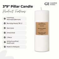 GE Candle Works Unscented 3" x 9" Pillar Candle *5 Color to choose*