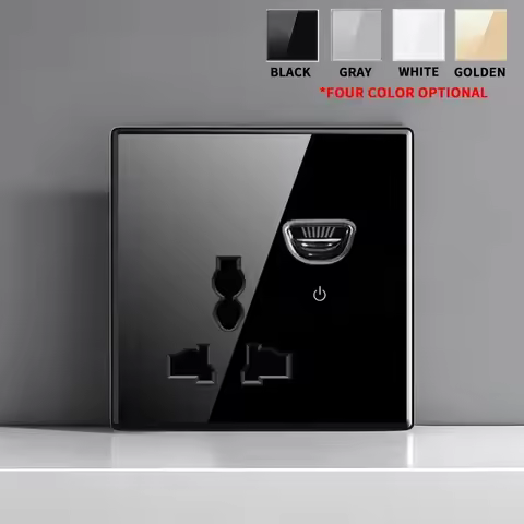 EU UK Crystal Tempered Glass Switch Panel LED Indicator 1/2/3/4 Gang/ 1/2 Way Self-reset Switch Butt