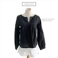 Puruni Women's Black Long Sleeve Linen Blouse Top Bangkok Thailand