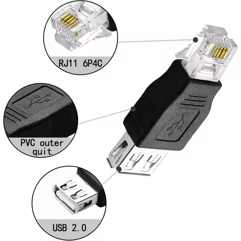 1pc USB 2.0 Type A Female To RJ11 4 Pin 6P4C Male Ethernet Network Phone Connector Converter Adapter