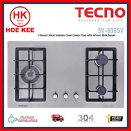 Tecno SR838SV 3-Burner 90cm Stainless Steel Cooker Hob with Inferno Wok Burner Technology