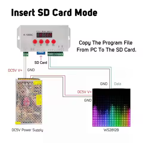 K1000C SD Card Controller RGB Controller WS2801 WS2811 WS2812B LPD6803 LED 2048 Pixels Program Contr