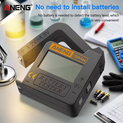 ANENG 168Max Battery Tester Universal Lnsulated 18650 Lithium Capacity 1.2V~4.8V/9V Digital Display 