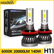 Roadsun 2Pcs Car Headlight LED H11 H8 H9 Fog Light Bulb 20000LM 140W Auto Headlamp 12V COB Super Bri