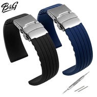 B&G Silicone Strap Watch Band, Soft Silicone Rubber Strap, Long Horizontal Four Lines Pattern, Avail
