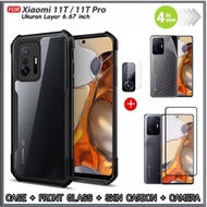 LAYAR Package 4in1 Case Xiaomi 11T/11T Pro Hardcase Fusion ShockProof Free Tempered Glass Screen &amp; Camera Lens &amp; Skin Carbon