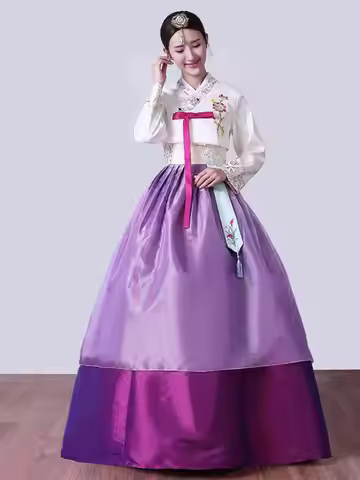 Women's New Korean Style Embroidered Flower Korean women's court Hanbok Set Korean Wedding Dress Per
