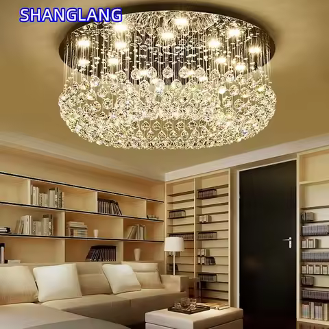 Modern Crystal Chandelier For Ceiling Luxury Led Round Lamp Home Decor Light Living Dining Room Bedr