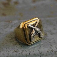 墨西哥騎車人環形頭骨銀色復古黃銅世界大戰交叉槍西部牛仔