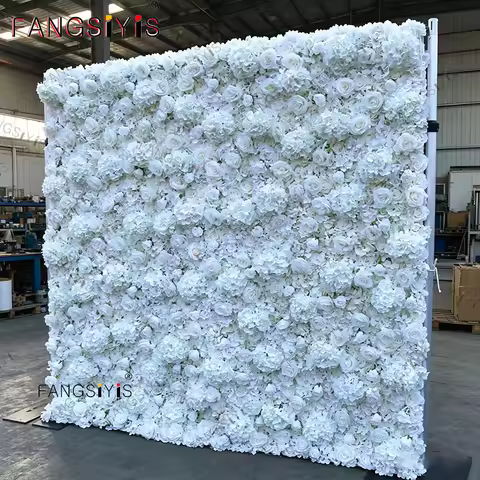 5D Cheap white Rose Artificial Flower Wall Fabric Cloth Roll Up Floral Wall Wedding Party Curtain Ba