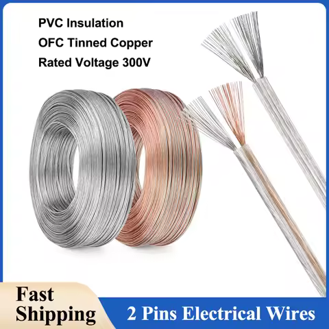 2/10/50m Transparent 2Pin Sheath Power Cord 16/18/20/22/24/26/28/30 AWG PVC Insulated Led Lamp Wire 