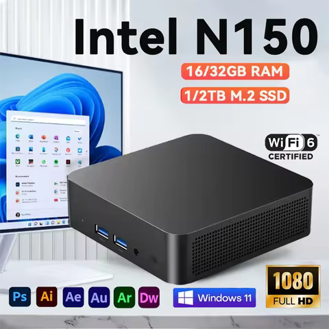 Mini PC Brand New Intel N150 USB3.0 Wifi6 BT5.2 1080P 16GB DDR4 RAM 1TB SSD 1000M Ethernet Gaming PC