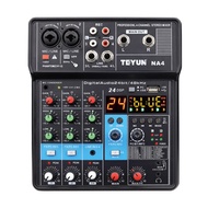 Aueis82 TEYUN NA4 4 Channel Bluetooth Mini Audio Mixer Sound Card DJ 16 Digital Effects Noise Reduction Console USB Record For Singing Sound cards