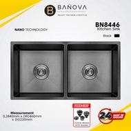 BANOVA Stainless Steel Handmade Undermount 2 Bowls Kitchen Sink (NANO) BK-8446 [BLACK]