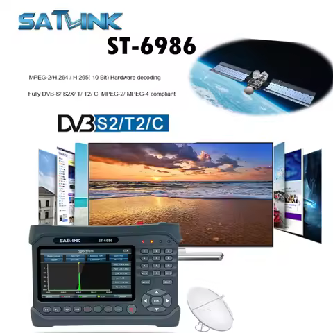 H.265 HEVC MPEG-4 Satlink ST-6986 DVB-S2/S+DVB T/T2+DVB-C Digital Satellite Signal Finder ST6986