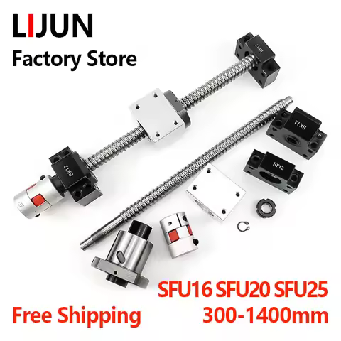 LIJUN Ball Screw kit SFU1605 SFU1610 SFU2005 SFU2010 SFU2505 SFU2510 L300-1400mm + C7 End Support+ N