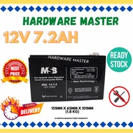 MSB 12V 7.2 AH 7.2AH Sealed Lead Acid Battery Bateri Kering For Solar UPS MS 12-7.2 MS12-7.2