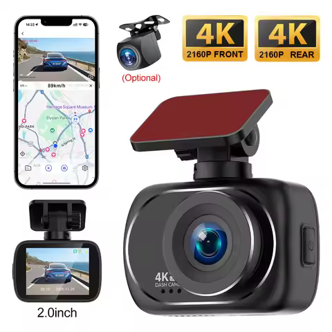 Dash Cam 4K UHD Recording Car Camera DVR Night Vision Video Recorder GPS Wi-Fi Support Dual Lens 4K 
