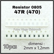 (10Pcs) Resistor Smd 0805 47R Tahanan 47Ohm 47 Ohm Marking: 470