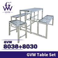 GVW【8035】Stainless Steel Table Kitchen Table Outdoor Table Bench Chair With Table Set Garden Meja