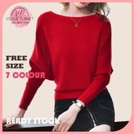 Women Batwing Elastic Loose Knitwear Long Sleeve Knitted Sweater Blouse Top