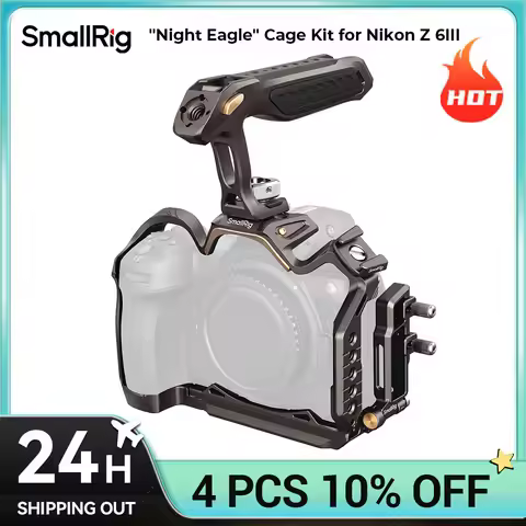SmallRig "Night Eagle" Cage Kit for Nikon Z 6III with Top Handle and Cable Clamp, Gold Ring, Red Mar