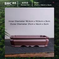 BMC Zisha Rectangular Bonsai Pot Shallow Handmade Planter for Desktop Succulent Old Trunk Pine Azale