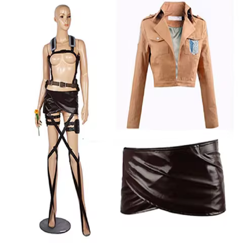 Attack on Titan Cosplay Shingeki no Kyojin Mikasa Ackerman Cosplay Costume Jacket Shawl Belt Suit Le