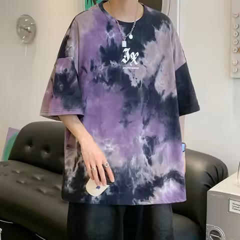 New Clothing Fashion T-Shirt Men Cotton Mens Summer Tshirts Tie-dye Oversized Tee Shirts 5XL Casual 