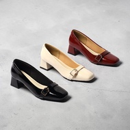 Women's 4cm Square Toe High Heels with Elegant Polished Leather Buckle Pixie H448