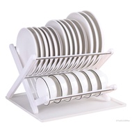 HOGO Kitchen Folding Cutlery Storage Rack Stainless Steel Bowl and Dish Drain Holder 2-layer Foldabl