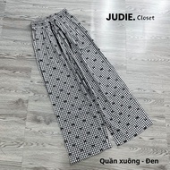 Quần Suông Ống Rộng Nữ Kẻ Caro in Nơ Cạp Chun Co Dãn Chất Thô Mềm Đẹp JUDIE.Closet