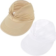 Sun Hats for Women Wide Brim Summer Hat with UV Protection Beach Sport Golf Sun Visor Cap with Ponytail Hole White Beige