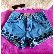 Floral Trimming Denim Shorts b17