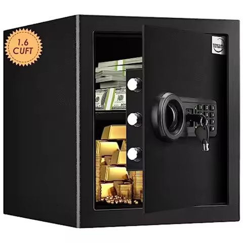 Safe Box 1.6 Cuft Fireproof Waterproof Home Safe Keypad Medium Lock Box Cabinet Safes Solid Alloy St