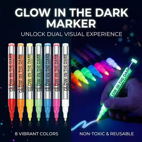 Glow in the Dark Marker Pen 8 Colors - Fluorescent Luminous Invisible Ink Markers for UV Blacklight 