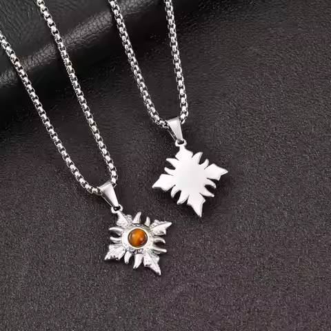 Vnox Goth Sun Pendant Necklaces for Men Women, Natural Tiger Eye Pendant Stainless Steel Box Chain, 