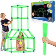 Fun Forts Glow Fort Building Kit for Kids - 81 Pack Glow in The Dark STEM Building Toys