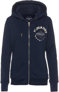 SUPERDRY APPLIQUE SERIF ZIPHOOD UB - ฮู้ดดี้ เสื้อฮู้ดแบบมีซิป สำหรับผู้หญิง สี Richest Navy